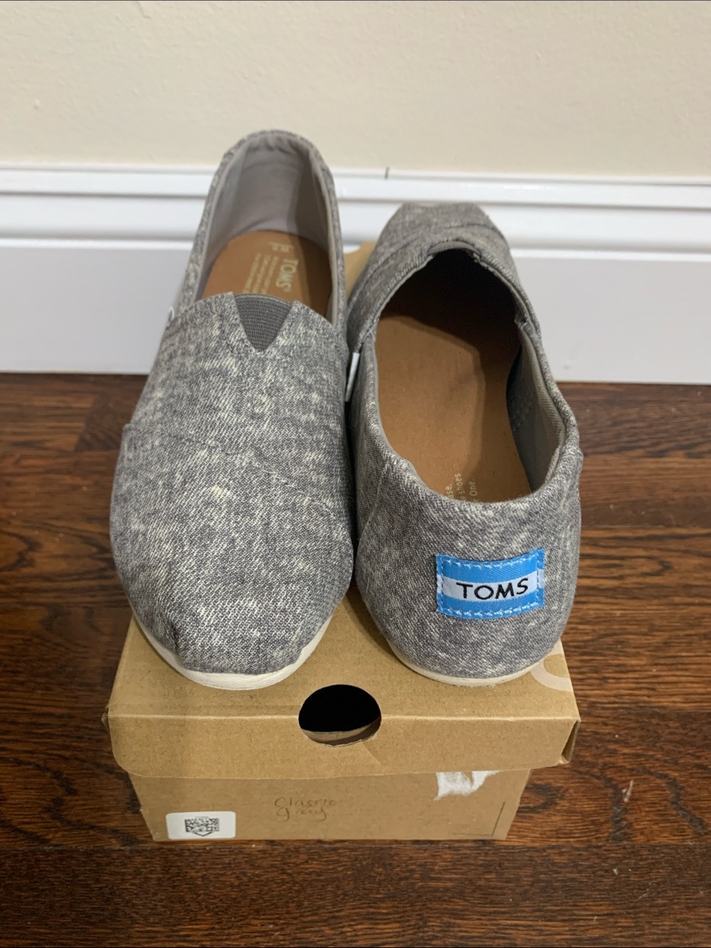TOMS Gray Heathered Canvas Slip-Ons